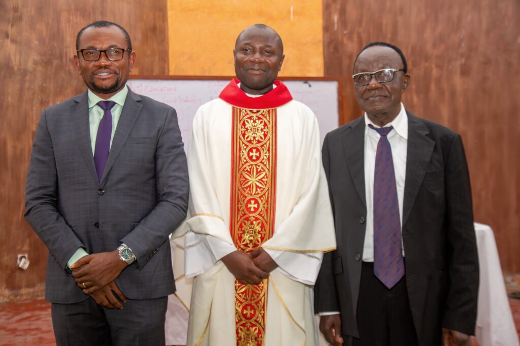 University Chaplain Rev Fr Solomon after Mass  with President/Founder (left) and Rector (Right) 